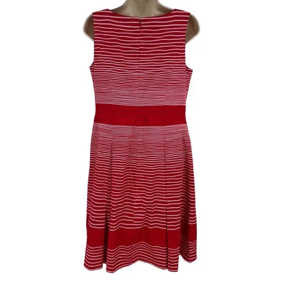 Talbots Dress 8 Medium Fit Flare Red White Stripe Sailor Nautical Cotton $179 - Picture 3 of 7